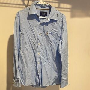 American Eagle Outfitters Men's Light Blue Pinstripe Dress Shirt